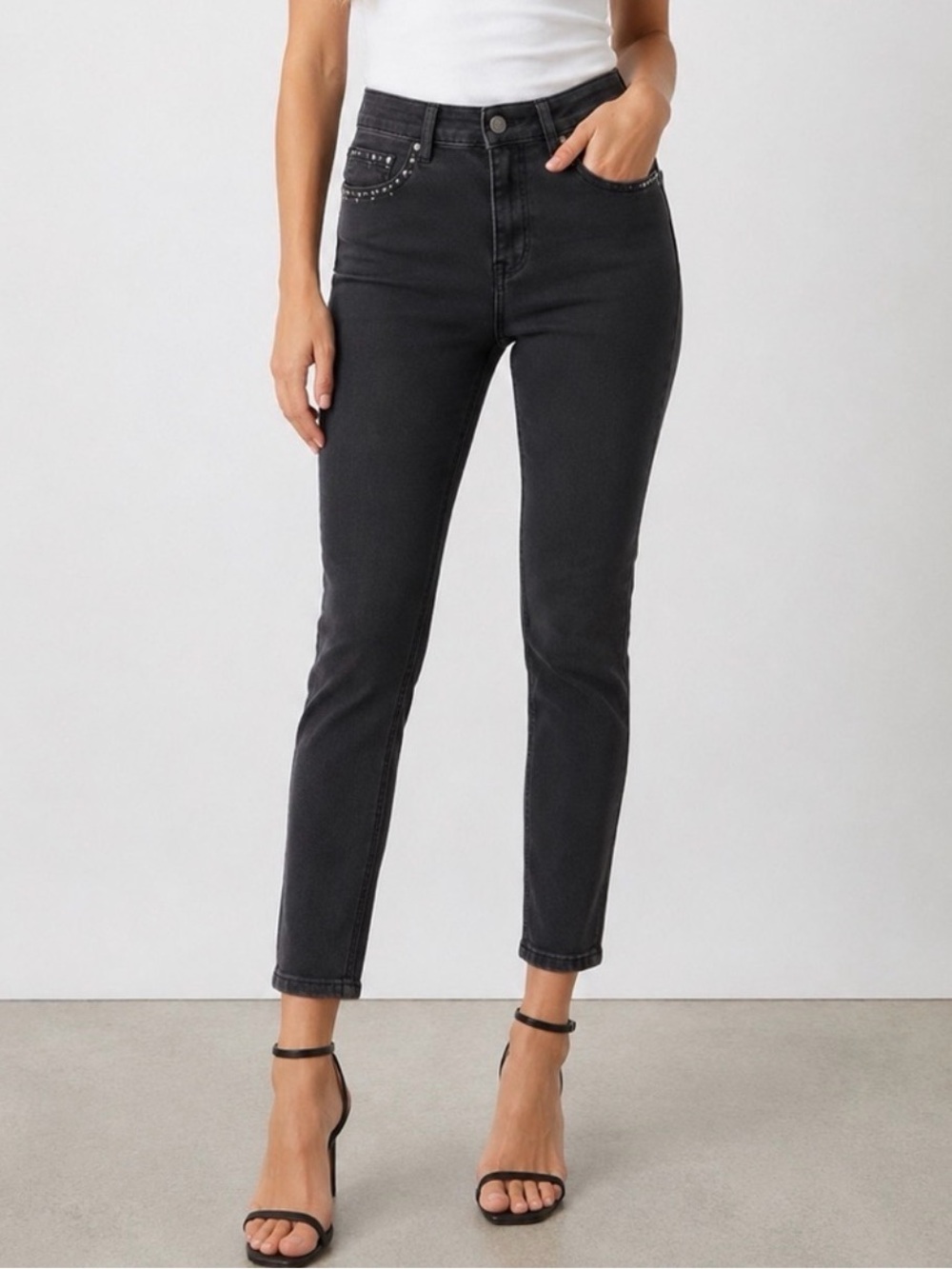 🆕 D. JEANS Repreve Black High Waist Ankle Jeans Rhinestones Women’s Size 6